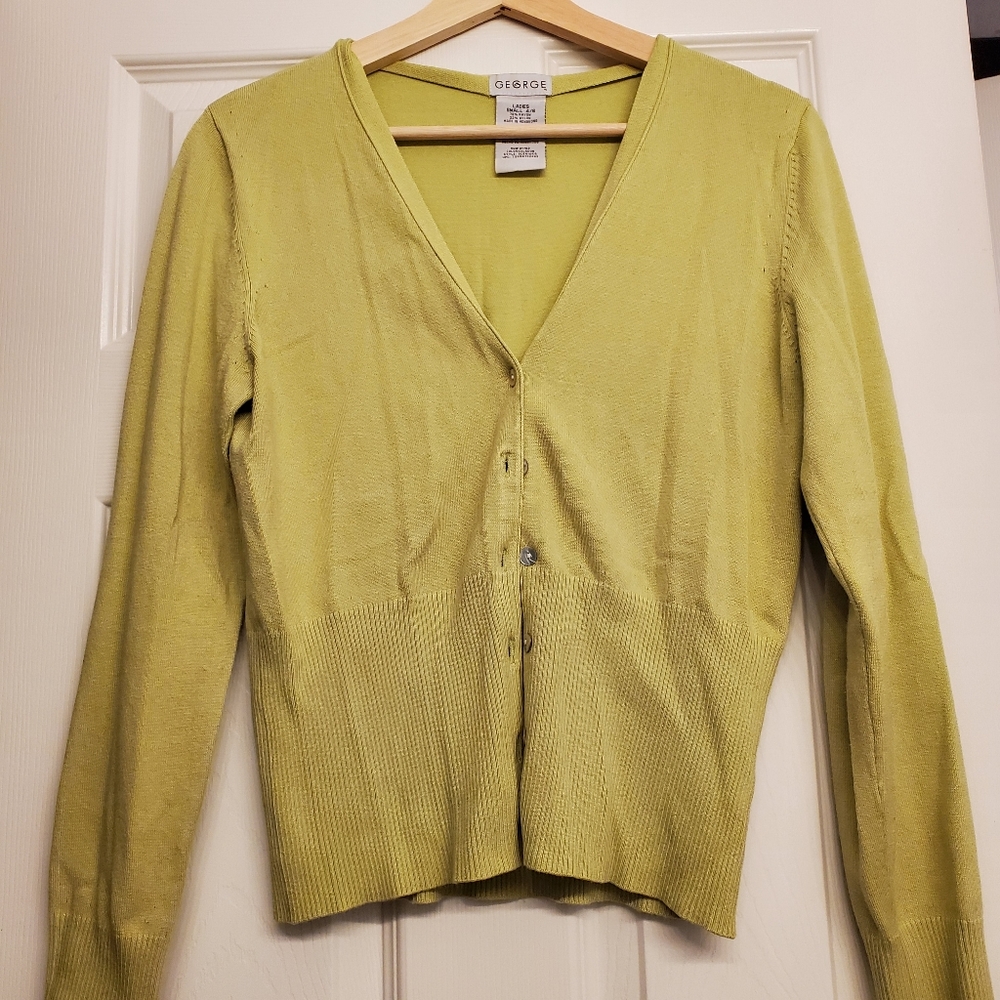 Lime Green Button Up V Neck Sweater